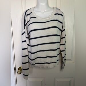 Forever 21 White Navy Striped Knit Pullover Sweater Crew Neck Lightweight L